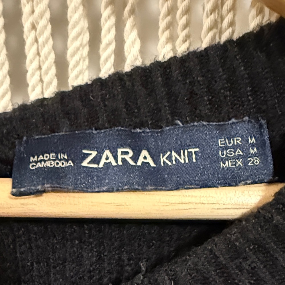 Zara Black Crew Neck Women's Sweater with Tie Back Collar - Picture 2 of 8
